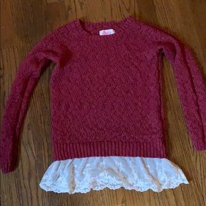 Burgundy sweater with lace
